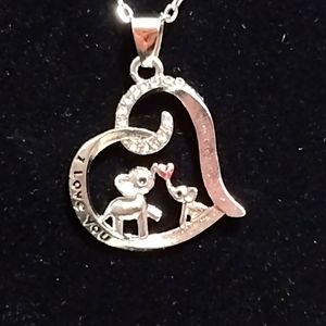 Momma & Baby Elephants Silver Alloy Necklace with Rhinestones stamped …